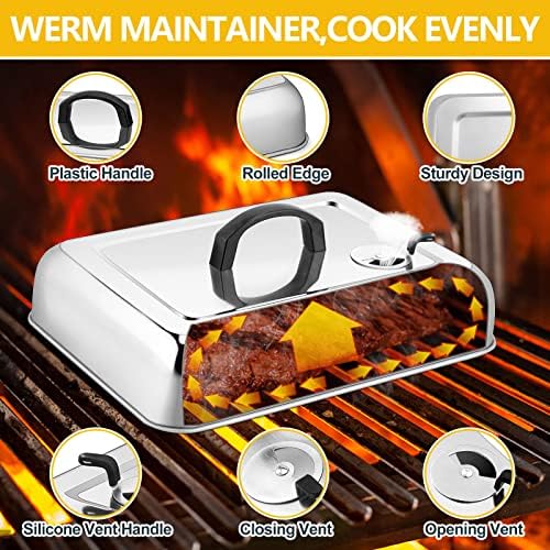 Leonyo 13" Rectangular Basting Cover with 11"x 9" Cooling Rack, Cheese Melting Dome & Wire Rack for Baking, Griddle Accessories with Steam Dome Lids for Oven, BBQ Flat Top Grill Cooking - Image 3