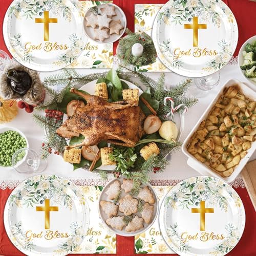 40Pcs God Bless Party Decorations Tableware Supplies 20 Plates and 20 Napkins for God Bless Baptism Party Decoration Serve 20 Guests - Image 6
