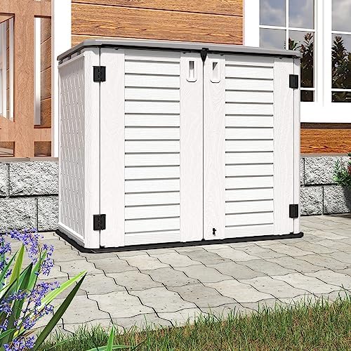 HOMSPARK Storage Shed Weather Resistance, Multi-Purpose Outdoor Storage Cabinet Waterproof, Outdoor Storage Cabinet for Bike, Garbage Cans, Lawnmower, Garden Accessories (off white, Standard-26 cu ft) - Image 2