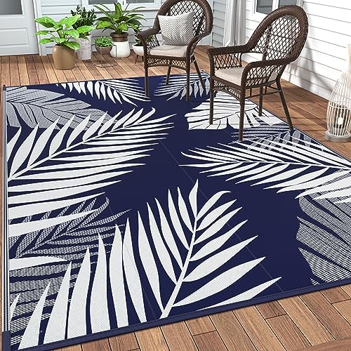 GENIMO Outdoor Rug, Waterproof Plastic Rugs for Patio, 5'x8' Blue White by GENIMO