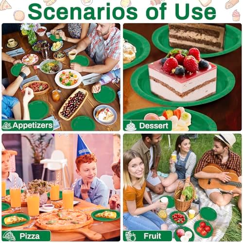 50 Count Green 7 Inch Round Paper Plates Heavy Duty Disposable Dinnerware - Image 4