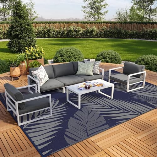 GENIMO Outdoor Rug, Waterproof Plastic Rugs 9'x18' for Camping Blue Grey - Image 4