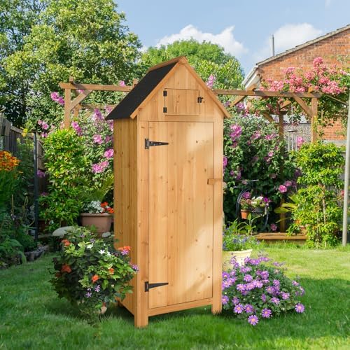 VINGLI Outdoor Wooden Storage Shed, Garden Shed Outside Tool Cabinet with Safety Latch, Patio Storage Organizer - Image 2