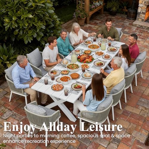 LayinSun 7 Pieces Outdoor Patio Dining Set, Aluminium Rectangular Dining Table and Wicker Rattan Chairs Set for Outside Backyard, Poolside - Image 2