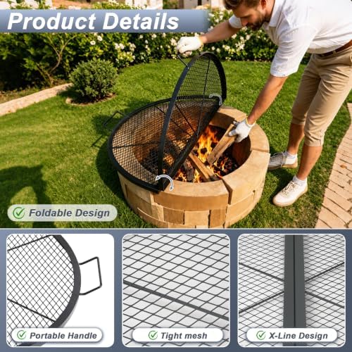 36 Inch Round Folding Fire Pit Grill Grate for Outdoor Campfire, Gathering - Image 4
