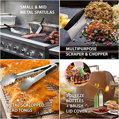 Metal Spatula Set - Griddle Accessories kit - Grill Flat Spatula Pancake Flipper Hamburger Turner - Metal Utensil great for BBQ Grill Flat Top - Cast Iron Griddle Accessories - Commercial Grade - Image 2