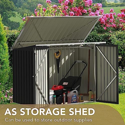 Devoko Outdoor Storage Shed 5.8 x 3.3 FT Metal Trash Shed Waterproof Outside Storage with Lid Chain Hydraulic Gas Rod for Trash Can Weeding Tools - Image 3