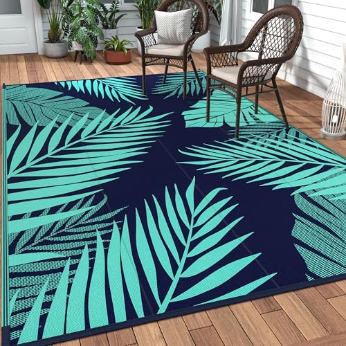 GENIMO Outdoor Rug, Waterproof Plastic Rugs 10'x14' for Camping Blue Green by GENIMO