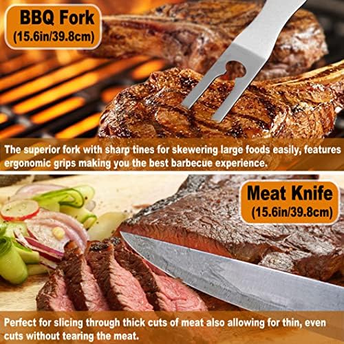 POLIGO 26Pcs Exclusive BBQ Grill Accessories in Aluminum Case for Birthday Fathers Day Grilling Gift - Grill Utensils Set with Barbecue Claws, Meat Injector, Thermometer for Smoker, Camping BBQ Silver - Image 6