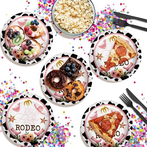 My First Rodeo Baby Girls 1st Birthday - 32 Piece Disposable Party Supplies - Decorations for Cowgirl Birthday Round Party Plates - Large 9" Paper Plates In Bulk - Image 4