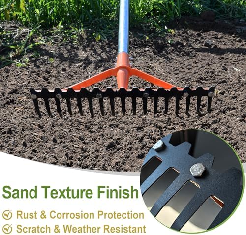 62 Inch Garden Rake with 17 Tempered Spring Steel Tines - Image 2