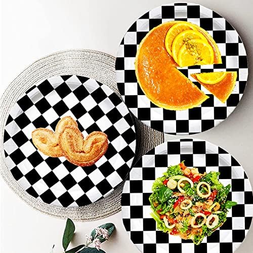 40 Pcs Black & White Checkered Party Supplies - Racing Themed Paper Plates, 7" Dessert Plates for Kids Sports Themed Race Car Birthday Party Decorations - Image 6