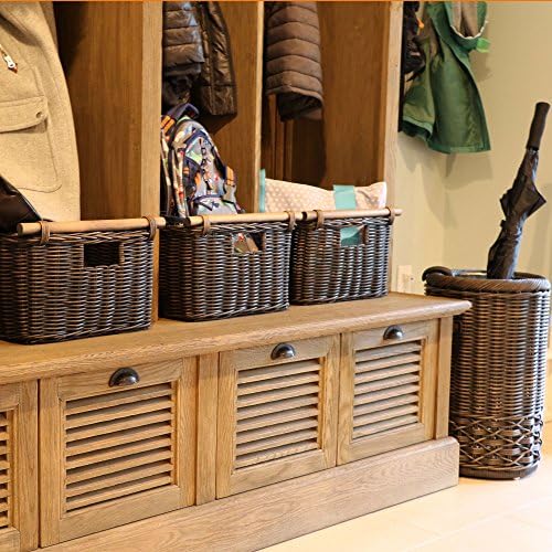 The Basket Lady Deep Pole Handle Wicker Storage Basket, M, Walnut Brown - Image 3