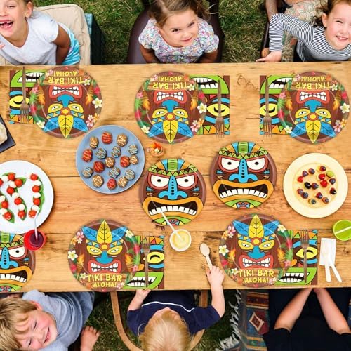 CHUNNIN 200 PCS Summer Tiki Party Plates Napkins Hawaiian Aloha Tableware Set Tropical Luau Themed Decoration Dessert Plates Forks Serve 50 Guests for Beach Picnic Pool Birthday Party Favor Supplies - Image 6