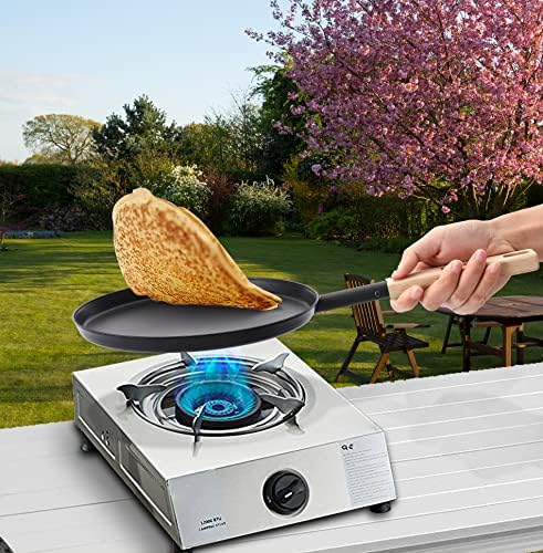 bodkar 8-inch Frying Pan Skillet Flat Crepe Pan, Lightweight Grill Pan with Wooden Handle for Camping Indoor Outdoor Cooking - Image 4