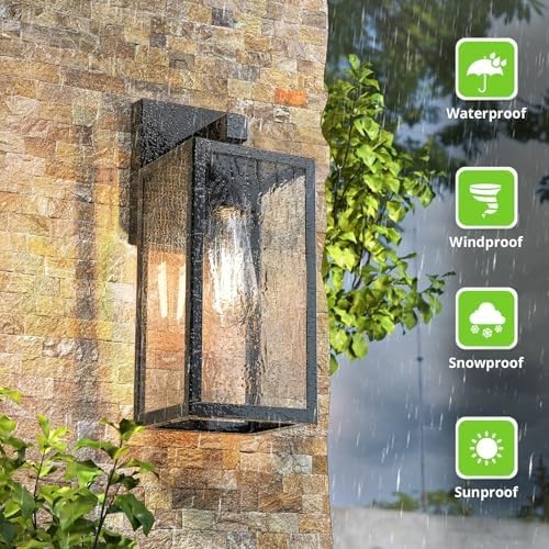 MAXvolador Outdoor Wall Sconce, Exterior Waterproof Wall Lantern Light Fixtures, Black Porch Lights with Toughened Glass Shade, Anti-Rust E26 Socket Front Door Mount Lighting, 6 Pack - Image 6