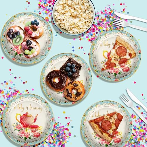 Birthday Galore A Baby Is Brewing Baby Shower - 32 Piece Disposable Party Supplies - Tea Party Shower Decorations - Round Party Plates - Large 9" Paper Plates In Bulk - Image 4