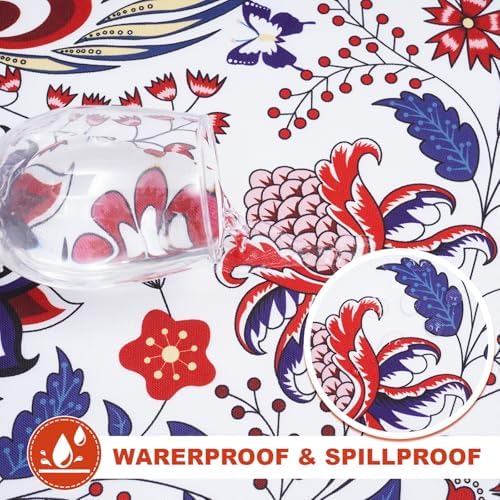 SquarePie Rectangle Outdoor Tablecloth with Umbrella Hole and Zipper 60x84 Inch, SpillProof Wipeable Patio Table Cloth for Spring Summer Garden Backyard Camping Picnic, Botanical Gorgeous Flowers - Image 3
