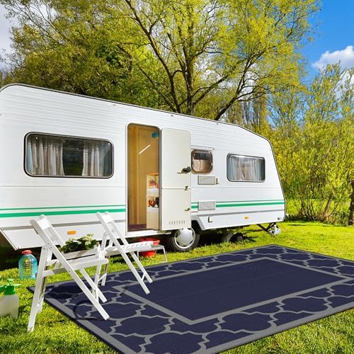 GENIMO Outdoor Rug, Waterproof Plastic Rugs 10'x14' for Camping Blue Grey - Image 2