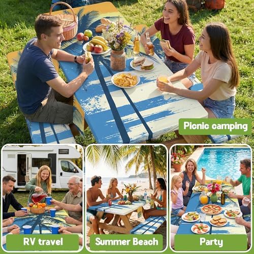 Picnic Table Cover with Bench Covers Table Cloth Tablecloth Glamping Furniture Decor Camp Camper Camping Essentials Outdoor Summer Beach Roadtrip Motorhome Trailer Rv Travel Vacation Canping Gear Kit - Image 6