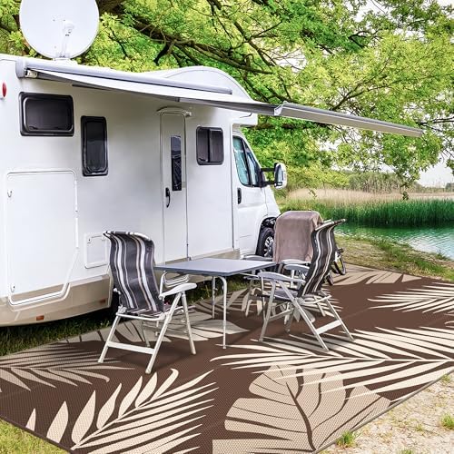 GENIMO Outdoor Rug, Waterproof Plastic Rugs 9'x18' for Camping Coffee Beige - Image 5