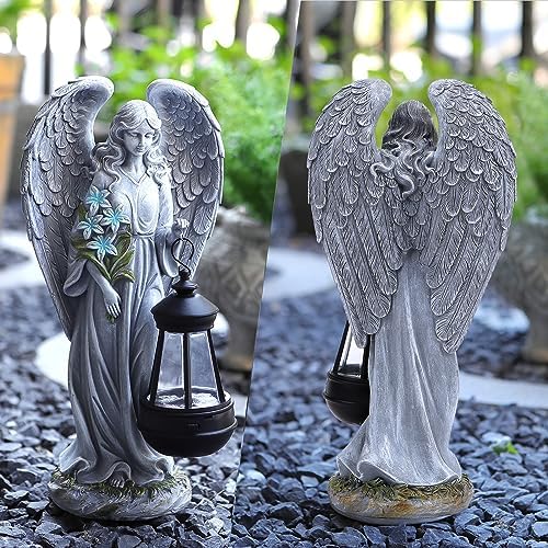 VChymm Solar Angel Outdoor Garden Decor Statues – 13.2 inches Solar Outdoor Sculptures for Outside Yard Art Patio Balcony Front Lawn Ornaments Gifts for Mom Grandma Women - Image 2