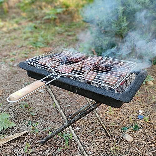 Hakan Grill Basket 11.8 x 15.8-inch for Outdoor Grill, Barbecue Basket for Fish, Steak, Chicken, Vegetables, Shish Kabob and Shrimp, Large Lockable Basket with Wooden Handle, Stainless Steel, BBQ - Image 6
