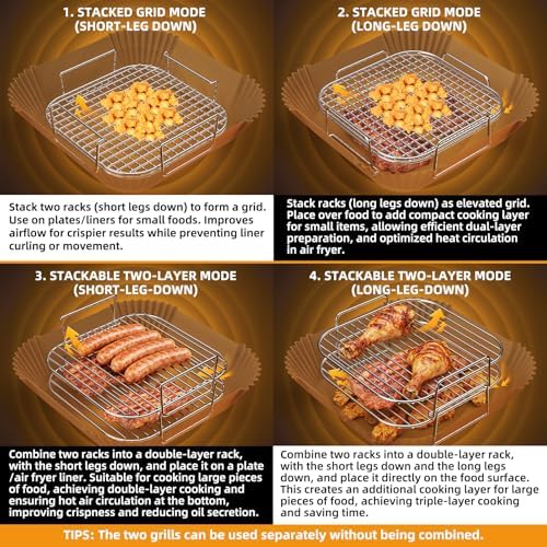 HONYAO Air Fryer Rack Square 8'' Accessories, 2pcs Stainless Steel Grill - Image 5