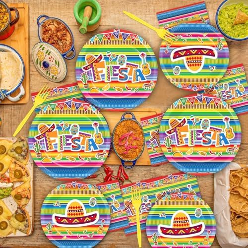 200 PCS Mexican Fiesta Party Plates Napkins Fiesta Themed Tableware Set for Mexican Party Decorations Dessert Plates Forks Serves 50 Guests for Birthday Favor Supplies - Image 6