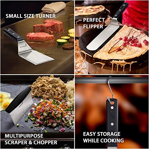 Anmarko Metal Spatula Stainless Steel Scraper - Professional Chef Griddle Spatulas Set of 3 - Heavy Duty Accessories Great for Cast Iron BBQ Flat Top Grill Skillet Pan - Commercial Grade - Image 2