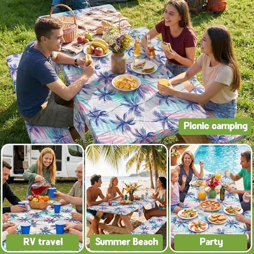 Picnic Table Cover with Bench Covers Waterproof Fitted Table Cloth Tablecover Camp Camper Camping Essentials Outdoor Beach Summer River Water Motorhome Trailer Road Trip Tent Rv Car Travel Activities - Image 6