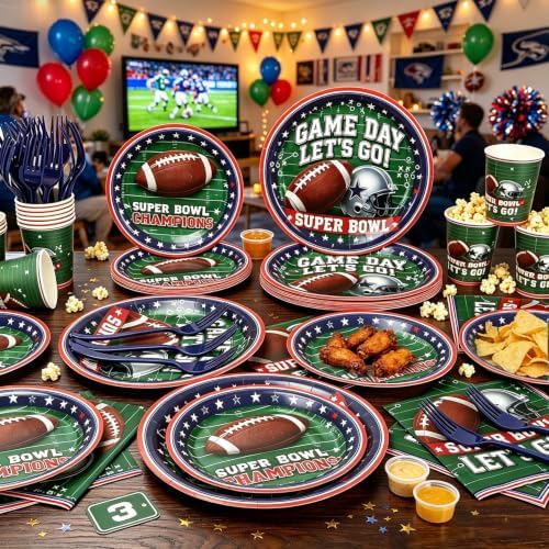 Football Paper Plates and Napkins 120Pcs Football Party Supplies Serves 24 - Image 2