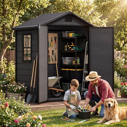 DWVO 6x4 FT Outdoor Resin Storage Shed with Reinforced Floor Window & Vent - Image 2