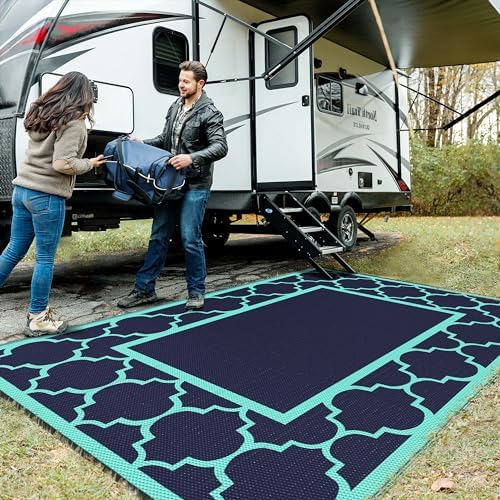 GENIMO Outdoor Rug, Waterproof Plastic Rugs for Patio, 6'x9' Blue Green - Image 4