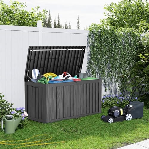 190 Gallon Waterproof Outdoor Storage Box, UV Resistant Resin Deck Box with Hydraulic Rod Lockable for Patio Furniture Garden Tools Black by KFY
