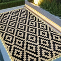 SAND MINE Reversible Mats with Led Strip Lights, Plastic Straw Rug, Modern Area Rug, Large Floor Mat for Outdoors, Patio, Backyard, Deck, Picnic, Camping, Black & Beige, 6' x 9' by SANDMIND