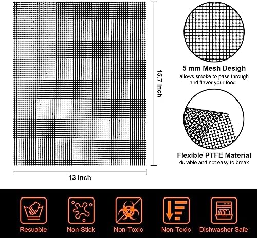 Grill Mesh Mat Set 5, Non Stick BBQ Grill Mats, Heavy Duty, Reusable - Image 2