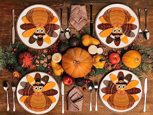 Whaline 48Pcs Thanksgiving Paper Plates Turkey Shaped Disposable Decorative Tableware for Fall Party Supplies Autumn Holiday Catering Events, 11.4 x 11.6 Inch - Image 7