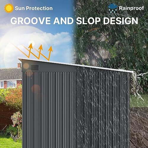 Gizoon 7.4'x5.3' Outdoor Storage Shed Metal Garden Shed with Sliding Lockable Doors, Versatile Tool Bike Shed with Transparent Panel Windows, Outdoor Storage Clearance for Backyard, Patio, Dark Gray - Image 5