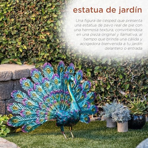 Alpine Corporation 23" Tall Outdoor Metal Peacock Statue, Multicolor - Image 4