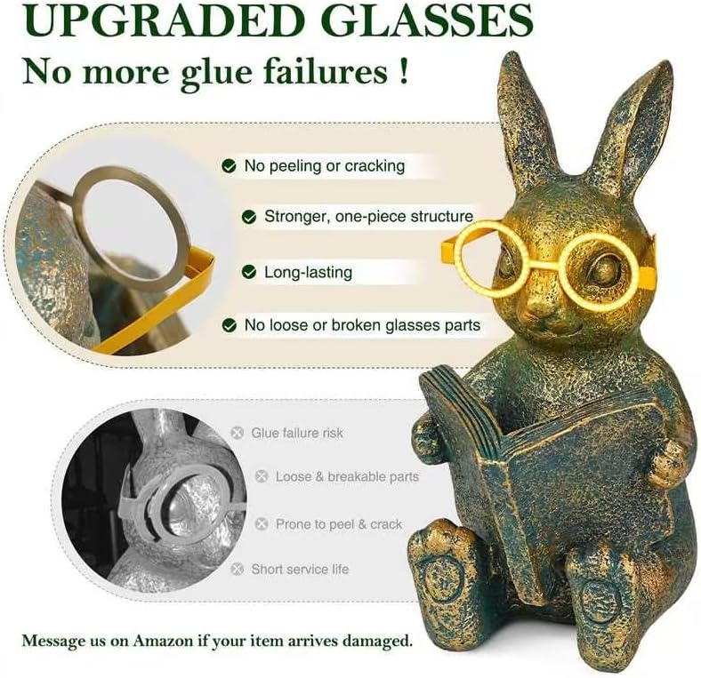 Reading Rabbit Garden Decor with Solar-Powered Glasses Light - Image 3