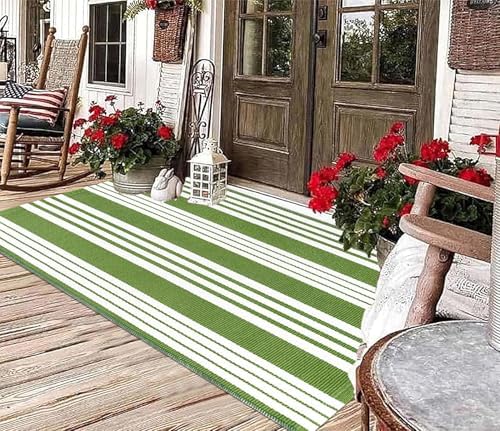 Green and White Outdoor Rug 3'x 5'Washable Area Rug Layered Doormat - Image 6