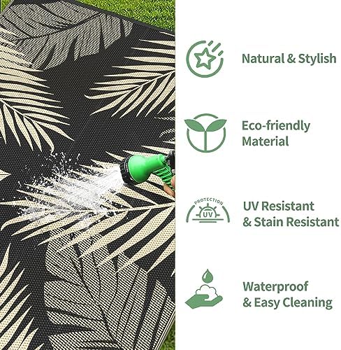 GENIMO Outdoor Rug, Waterproof Plastic Rugs 10'x14' for Camping Black Beige - Image 6
