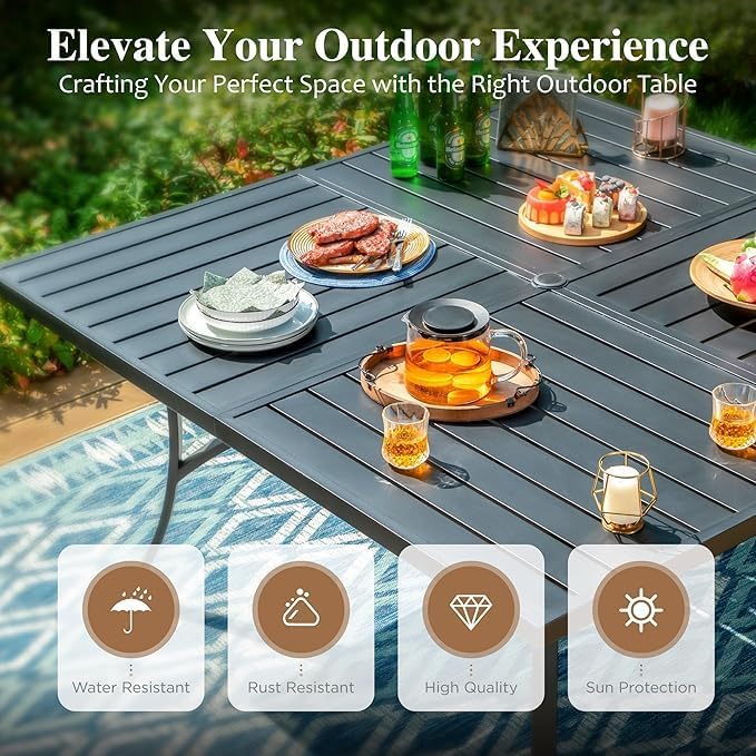 HERA'S HOUSE 9pc Outdoor Patio Dining Set for 8, Textilene Chairs, Brown - Image 3