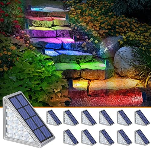 NIORSUN Solar Step Lights,12 Pack RGB Solid Color Changing Solar Stair Lights Outdoor Waterproof IP67 Auto On Off,Solar Lights for Steps,Stair,Patio,Yard,Porch,Front Door,Deck Decor by NIORSUN