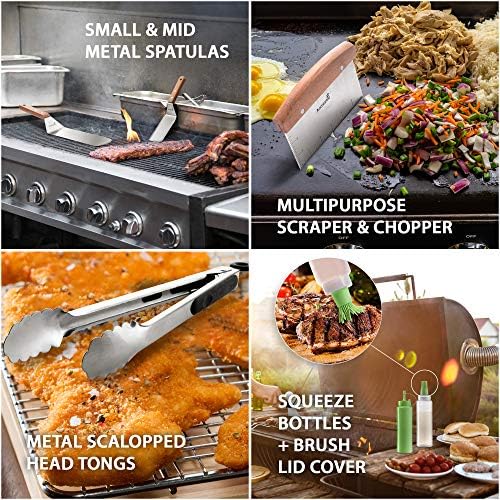 Metal Spatula Set Stainless Steel and Scraper - Professional Chef Griddle Spatulas Set of 6 - Heavy Duty Accessories Great for Cast Iron BBQ Flat Top Grill Skillet Pan - Image 2