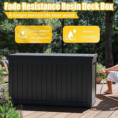 ROJIK Outdoor Storage Housing Deck Box,Waterproof Patio Furniture, Garden Tools,Cushions,Pool Accessories Storage Bench with Lockable Lid and Side Handles (Black,280 Gal) - Image 3