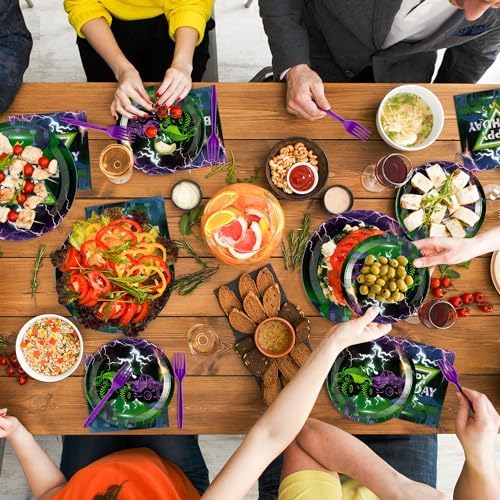 96Pcs Monster Truck Happy Birthday Green Purple Party Plates Supplies - Party Tableware Decorations Disposable Paper Plates Napkins Forks for Birthday Baby Shower, Serves 24 - Image 6