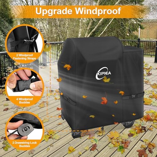 Kipiea 600D Heavy Duty Pellet Grill Cover for Weber Searwood 600 & Smoque, Waterproof Wood Pellet Smoker Cover with Windproof Buckles, UV Resistant, No Tear, No Fading - Image 5