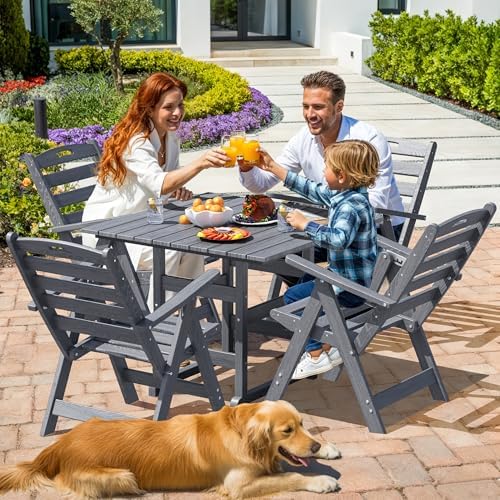 Dining Table Set, 5-Piece HDPE Outdoor Dining Set for 4, Grey - Image 3